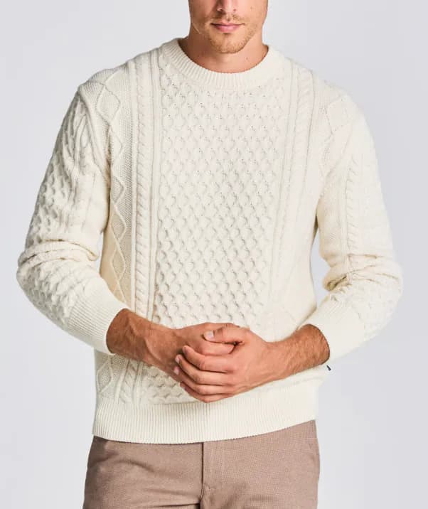 GANT Herren Strickpullover Baumwolle Wollemix Ecru Rundhals Basic XXL