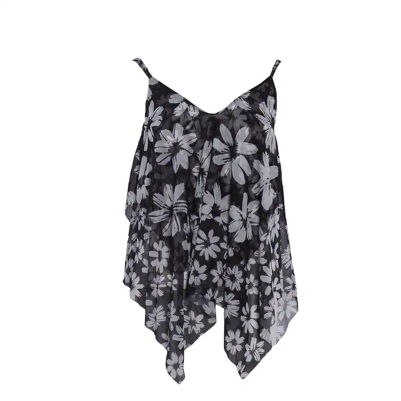 Desigual Top Schwarz Blumen Gr. XL Damen Ärmellos Shirt 23SWTKCS