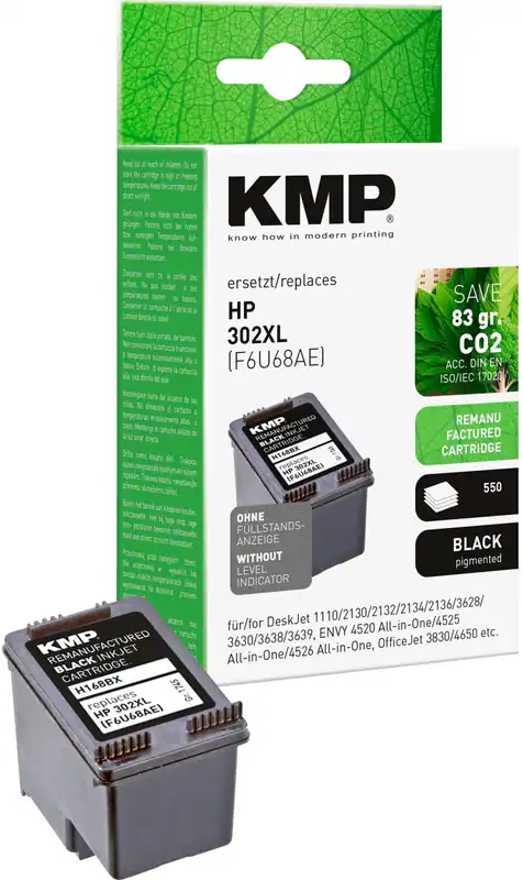 Patrone ersetzt HP 302XL schwarz von KMP - Envy 4520 4525 4526 mit GARANTIE