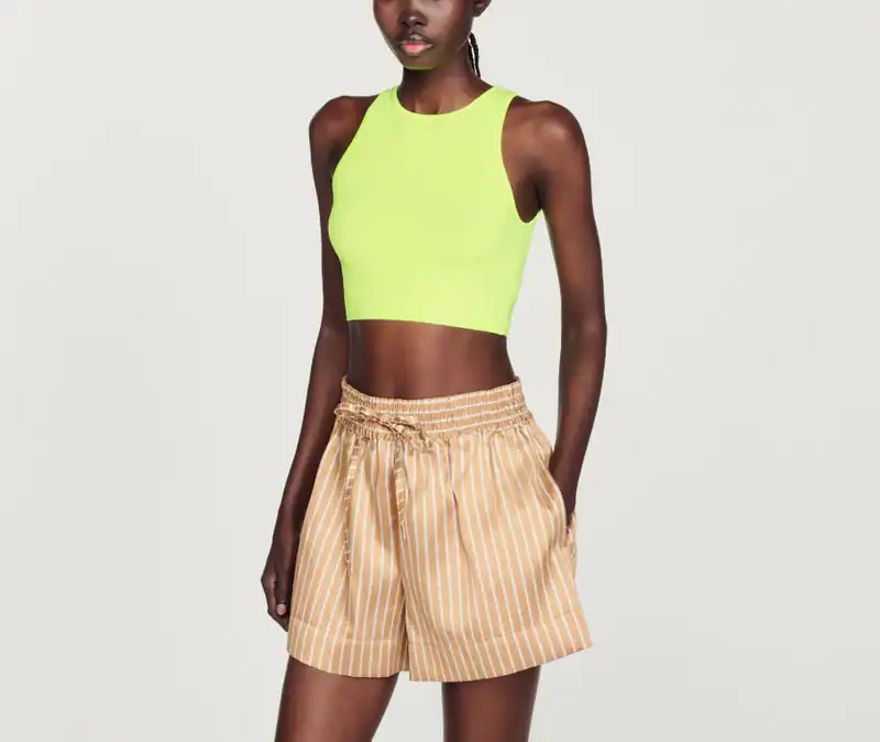 Sandro Top Gelb Strick Gr. 32 Damen Ärmellos Cropped Oberteil SFPPU01873