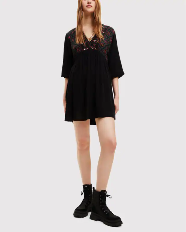 Desigual Women's Dress Shift Floral Black XS 22WWVW57