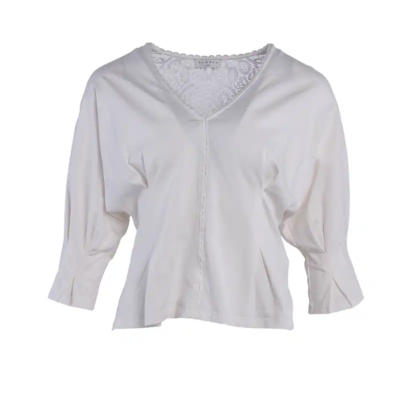 Sandro Paris Damen Bluse Ecru Spitze Baumwolle Gr. 38 FR T11685E