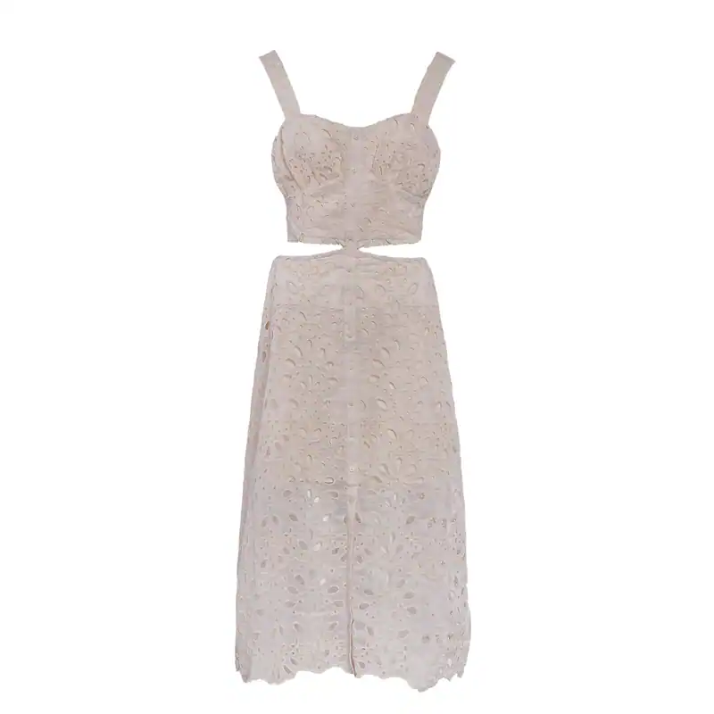 Maje Kleid Beige Bestickt Ärmellos Gr. FR 40 L Damen Stickerei MFPRO01690