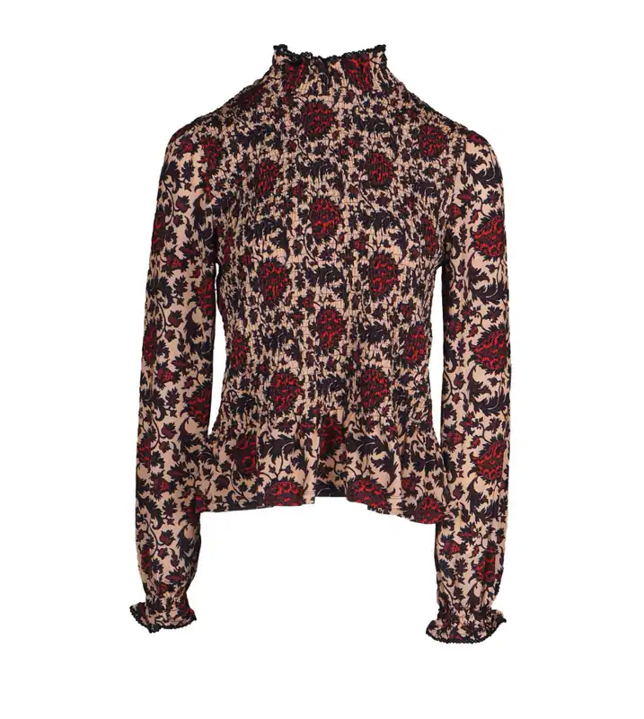Sandro Damen Bluse Blumenmuster Smokdetails Größe 0/XS SFPTS00901