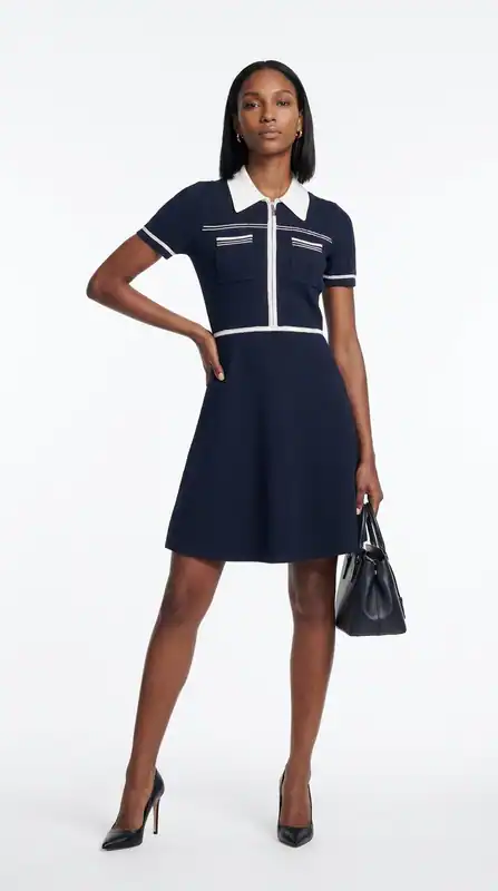 Sandro Damen kurzes Strickkleid Navy Reißverschluss Größe 36 FR SFPRO02285
