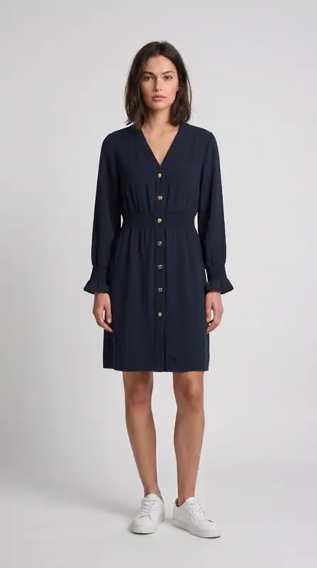 Sandro Damen kurzes Kleid Navy gesmokt Größe 36 FR SFPRO01491