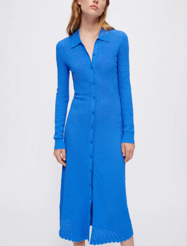 Maje Kleid Blau Gr. 34 FR 36 Damen Strickkleid Kragen Viscose Blend MFPCA00292