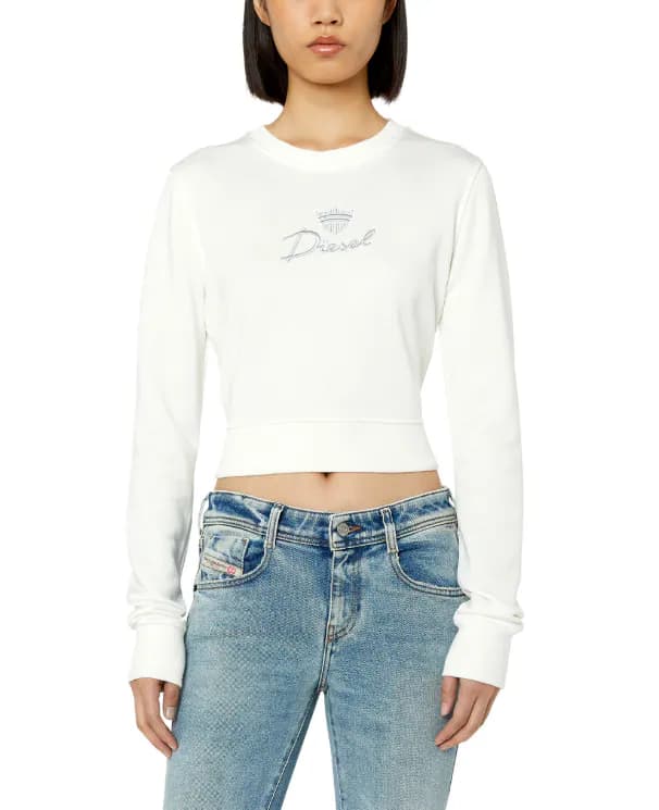 Diesel Pullover Weiß Gr. 36 Damen Cropped Sweatshirt Logo Stickerei A04163