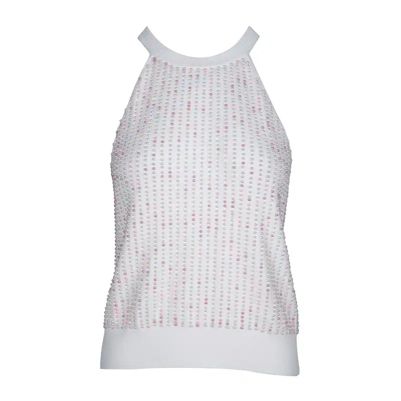 Sandro Paris Damen Top Tanktop Strick Weiß Perlen Elegant Ärmellos Gr. 1 S Neu