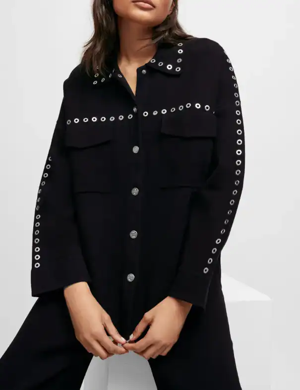 Maje Damen Strickjacke aus schwarzer Wollmischung Gr. 0 XS Für alle Jahreszeiten
