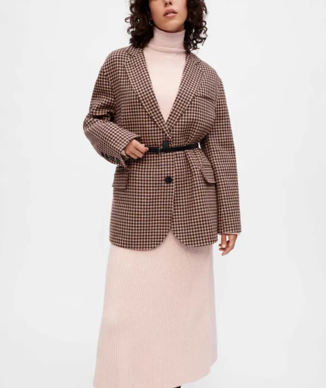 Maje Damen Wollmantel Hahnentritt Braun Oversized Gr. 1 S MFPOU00890