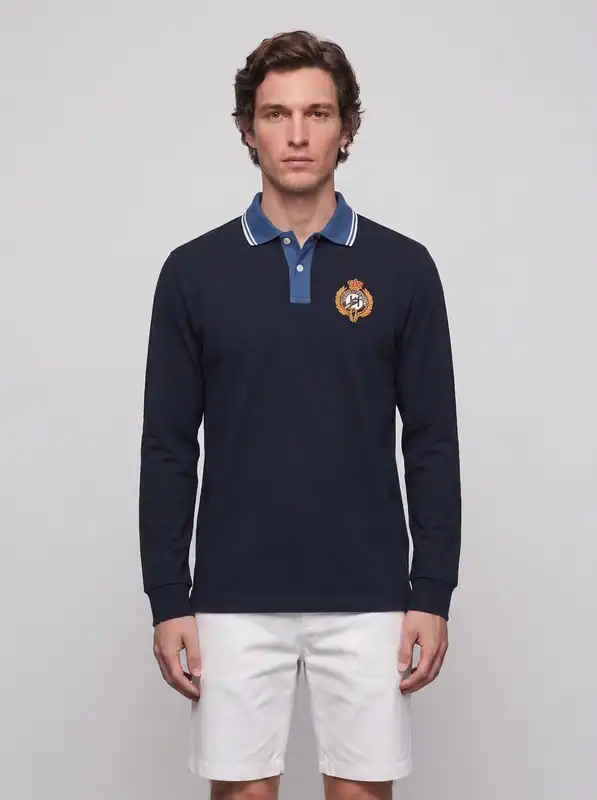 Hackett London Strickpullover Blau Polokragen Logo Gr. S Herren Pullover HM55096