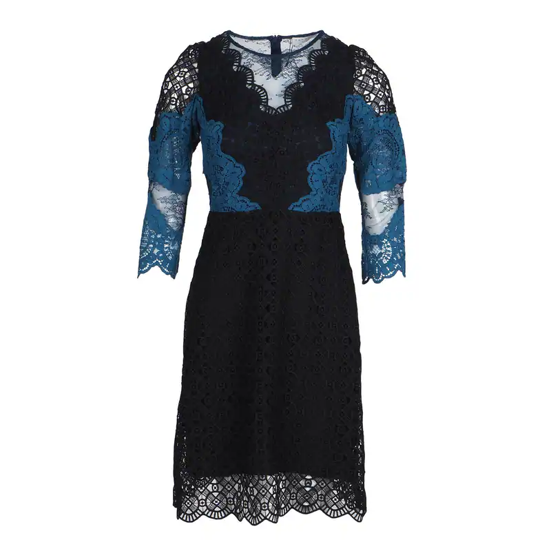 Sandro Minikleid Schwarz Spitze Kleid Kurz Spitzenkleid Cocktailkleid Gr. 34 XS
