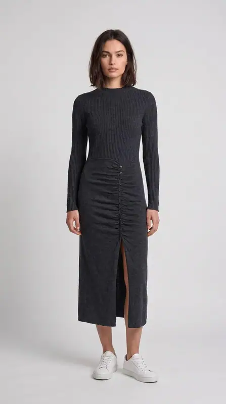 Sandro Kleid Grau Kaschmir Strick Lang Gr. 40 FR Damen SFPRO02583