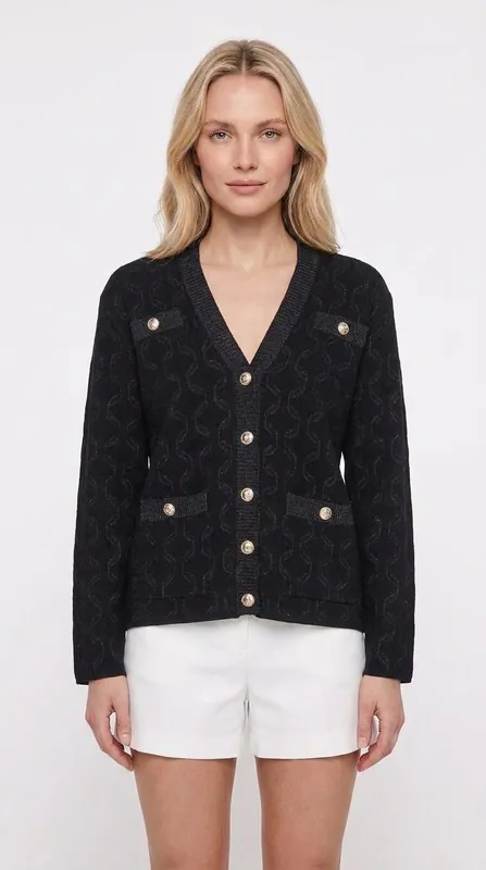 Maje Women's Black Knit Shiny Motifs Cardigan Size 38 FR 10 UK 6 US MFPCA00319