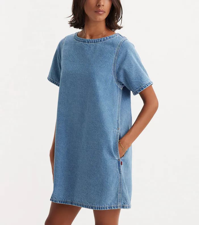 Levis Damen Kleid WellThread Wildflower Shift Denim Kurz Blau A75490000