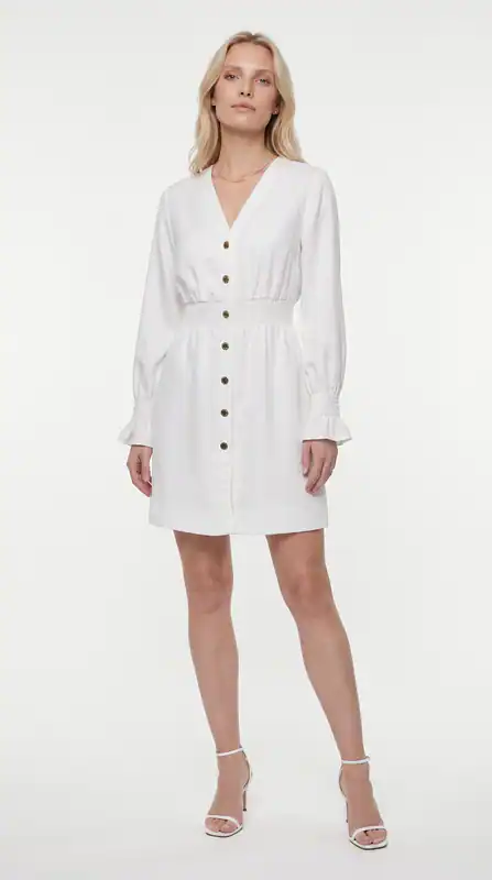 Sandro Damen kurzes Kleid Weiß gesmokte Taille Größe 34 FR SFPRO02388