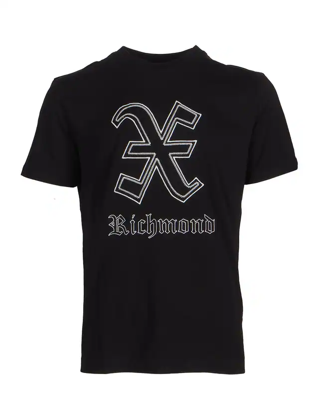John Richmond Men's Black Embroidered 100% Cotton T-Shirt Size XL UMP25300TS