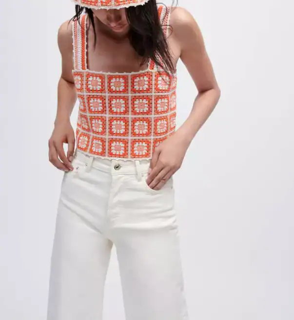 Maje Damen Cropped Häkel-Top Orange Größe 36 FR MFPT000775