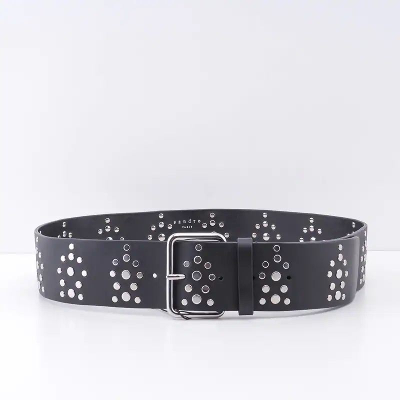 Sandro Damen Gürtel Leder Nieten Schwarz Gr. 2 M SFACE00082