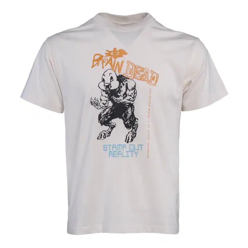 Brain Dead Herren T-Shirt Ecru Duck Beast Kurzarm Baumwolle Gr. S