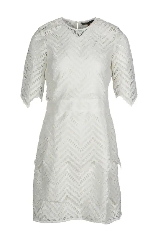 Maje Kleid H18ROSALBA Weiß Spitze Gr. 36 S Damen Kurzarm Lochspitze Mini Kleid