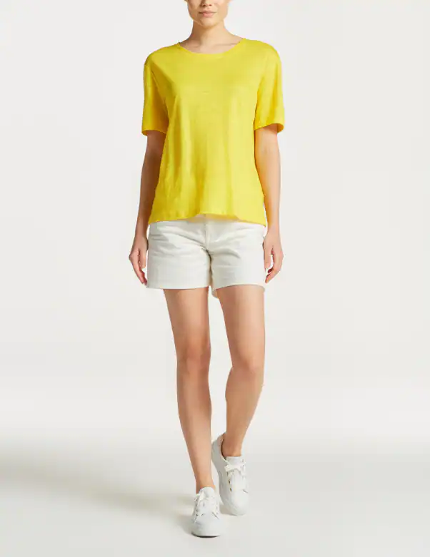 GANT Shirt Gelb Leinen Gr. L Damen T-Shirt Kurzarm Rundhals Top 4203486