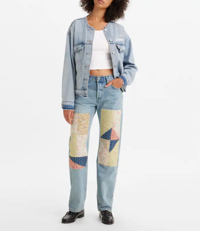 Levi's Jeans Blau Baumwolle W23 L32 Damen Patchwork Gerade 501 90s A19590019