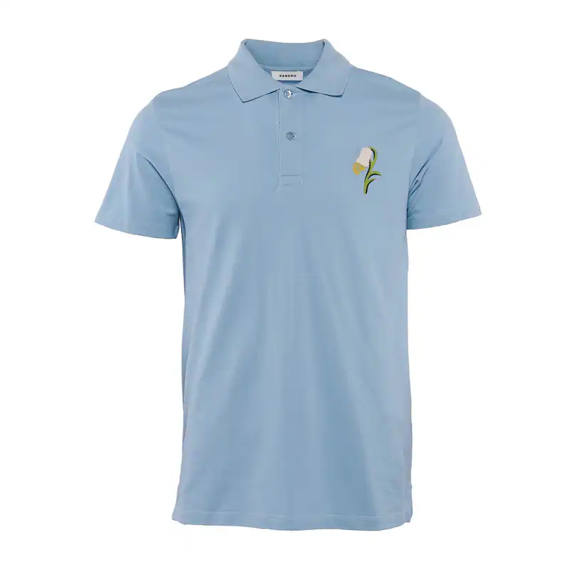 Sandro Herren Polo Shirt Blau Baumwolle Gr. M Poloshirt Gestickt SHPTS01126