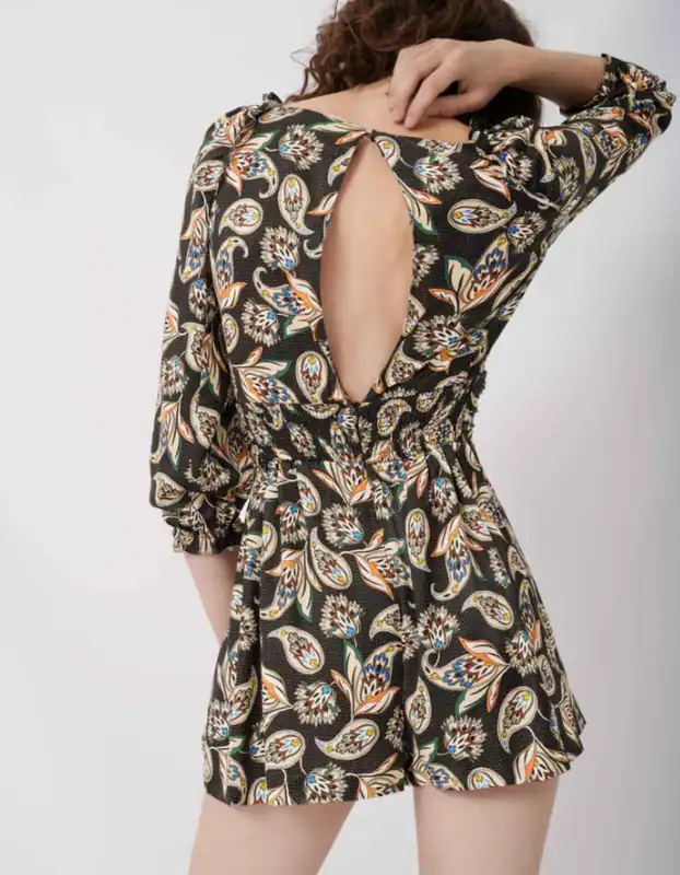 Maje Damen Mehrfarbiger Paisley-Playsuit mit V-Ausschnitt aus Satin Größe 34 XS