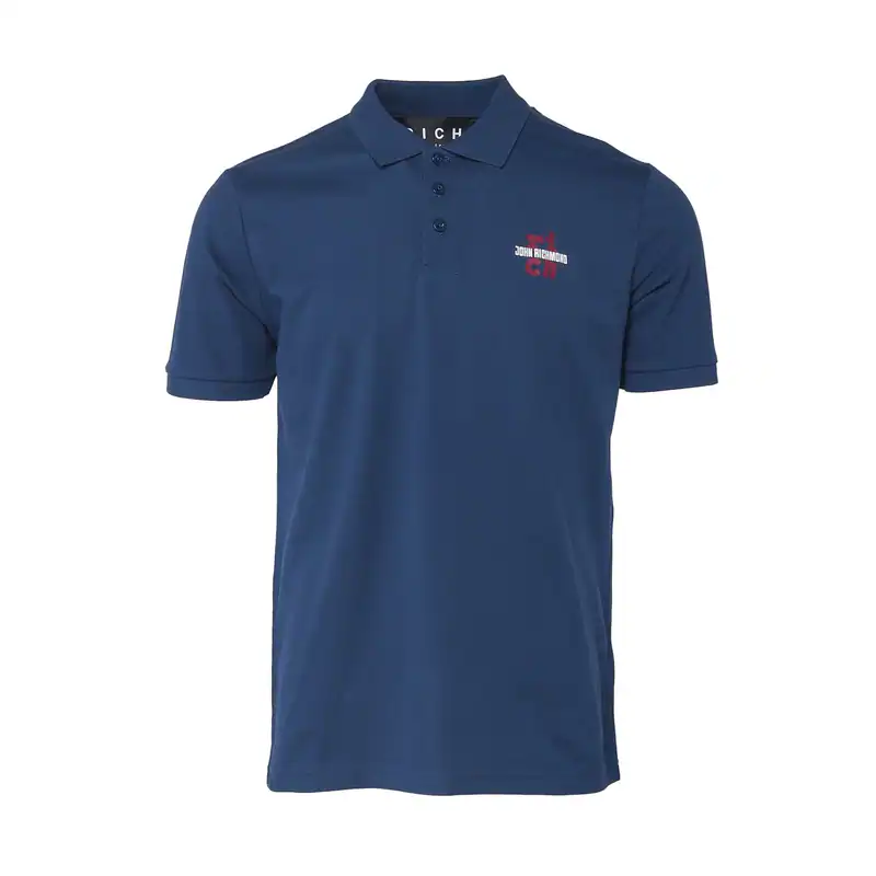 John Richmond Herren-Polohemd aus blauer Baumwolle mit Logo, Größe S, neu