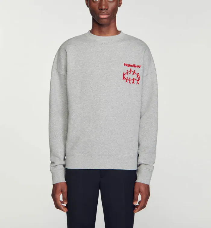 Sandro Paris Herren Sweatshirt Grau Together Baumwolle Gr S SHPSW00623 Rundhals