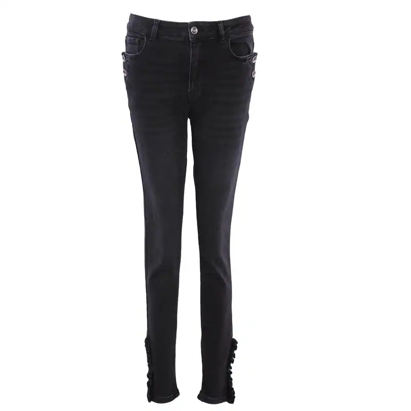 Benetton Skinny Jeans Schwarz Rüschen W28 Damen Hose 4JRR57565