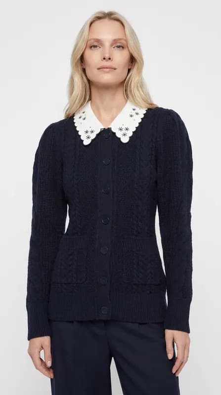 Sandro Damen Strickcardigan Navy 100% Wolle Größe 36 FR SFPCA00653