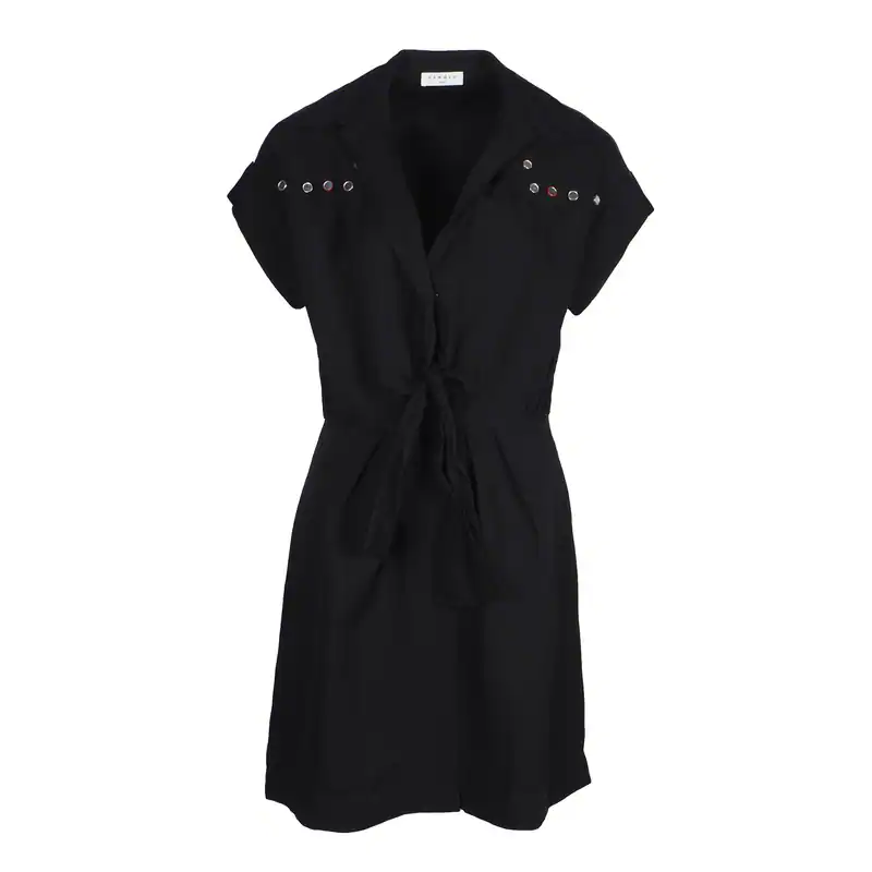 Sandro Minikleid Schwarz Leinen Kragen Kleid Kurz Hemdblusenkleid Gr. 36 S SFPRO