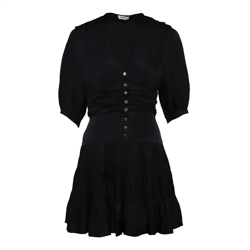 Sandro Kleid Schwarz Satin V-Ausschnitt Minikleid Kurz Satinkleid Gr 36 S SFPRO0