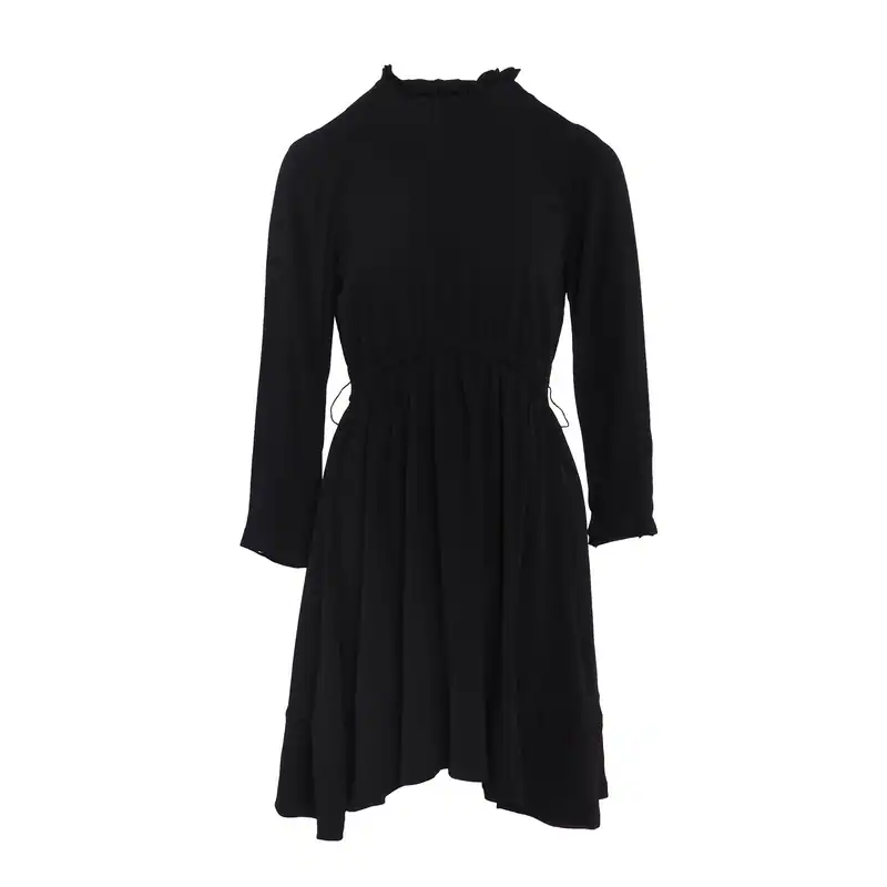 Sandro Damen Kleid Schwarz Viskose Langarm Midi Gr. 0 XS FR 34 R20411H