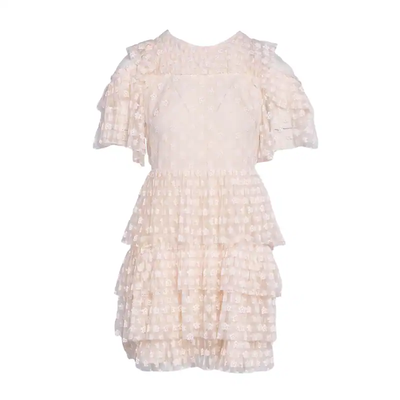 Sandro Paris Kleid Ecru Spitze Gr. 36 S Damen Bestickt Lochspitze Mini R20273H