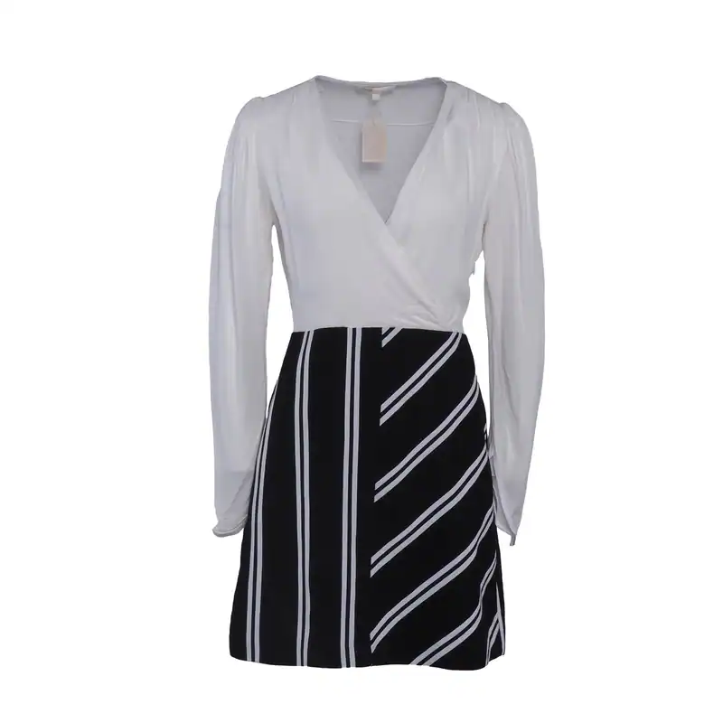 Maje Kleid Weiß Gr. 40 FR / L Damen Leinenkleid V-Ausschnitt Leine E19ROLIM