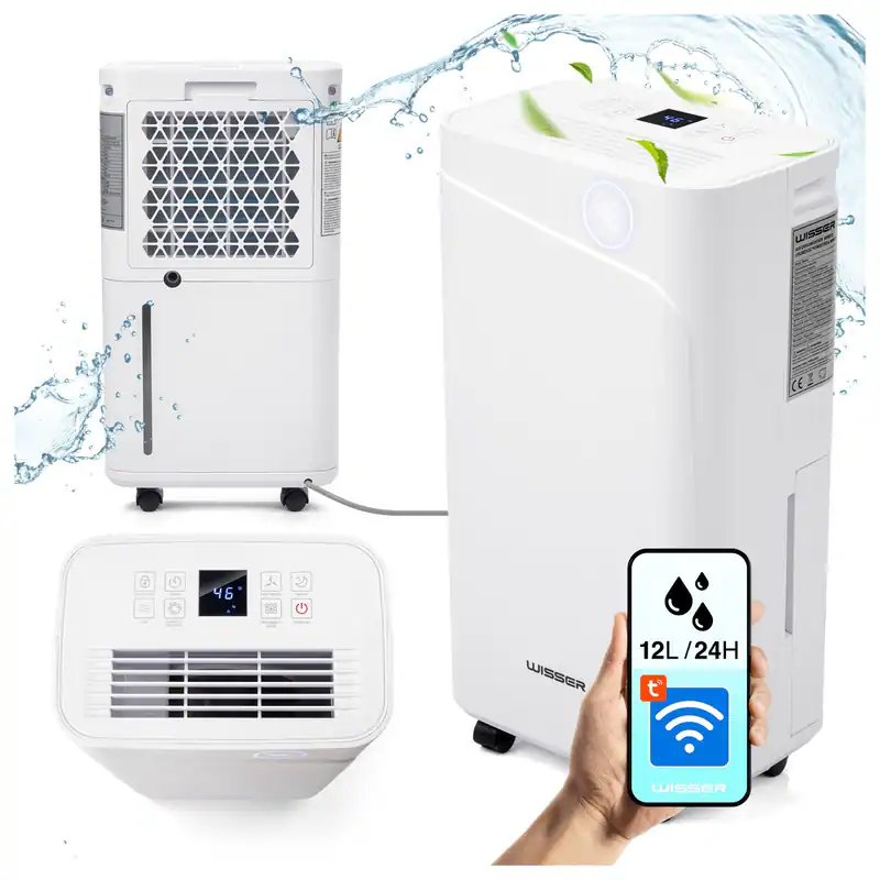 WISSER Luftentfeuchter 12L/24 h elektrisch Raumentfeuchter 30m² 6 MODI APP Weiß