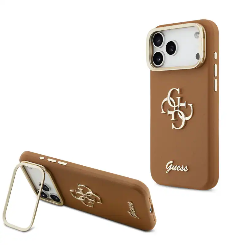 GUESS hülle Für iPhone 17 Pro Hülle Case Metal Stand Kamera mit Stand braun