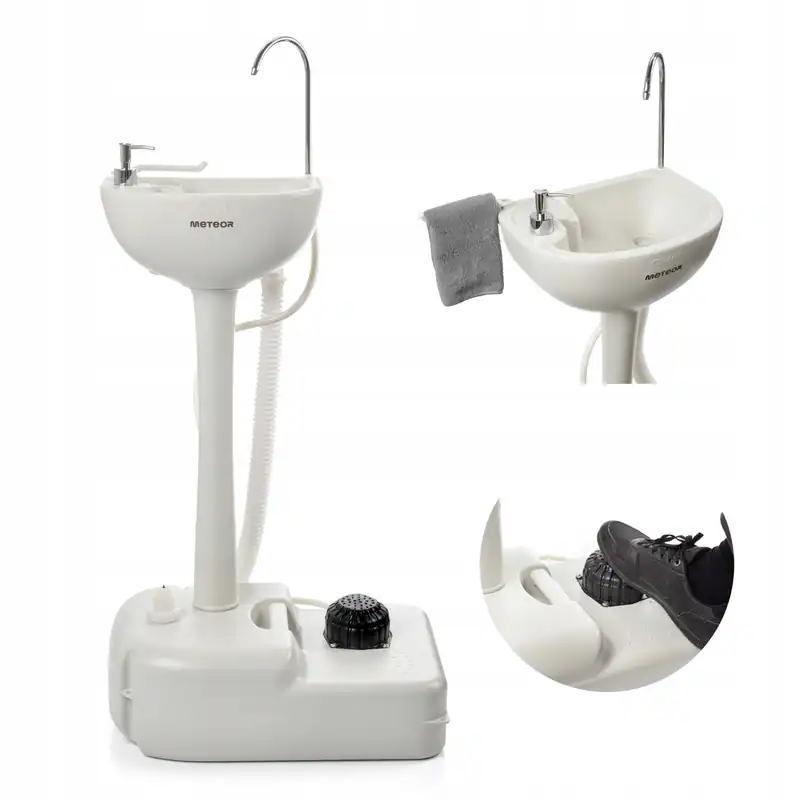 Mobiles Handwaschbecken tragbar Camping Outdoor Spülbecken mit Fußpumpe 17L GRAU