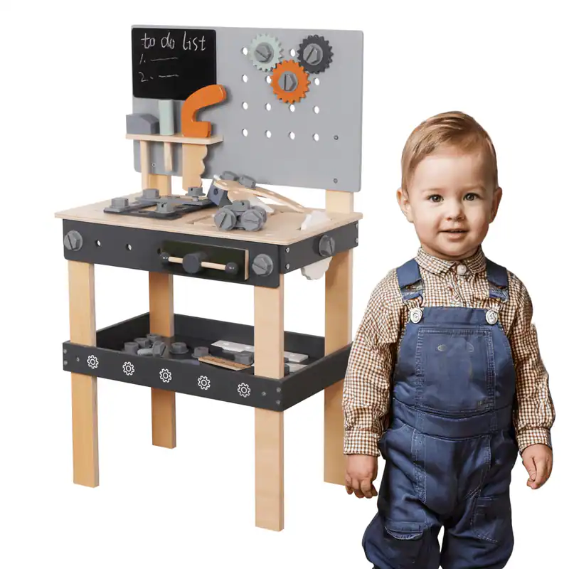 Werkbank mit Werkzeug Werkstatt Set mit Zubehör Spielzeug ab 3 Jahre HOLZ Kinder