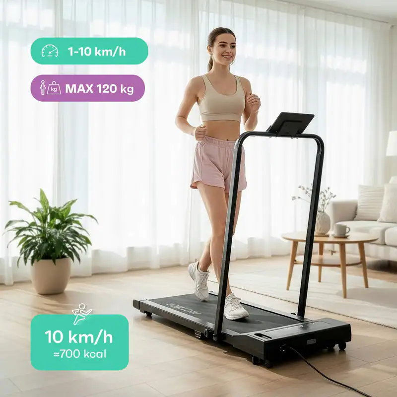 Elektrisch Laufband mit Handlauf 3 in 1 Walking Pad Apps klappbar 10 km/h 120 kg