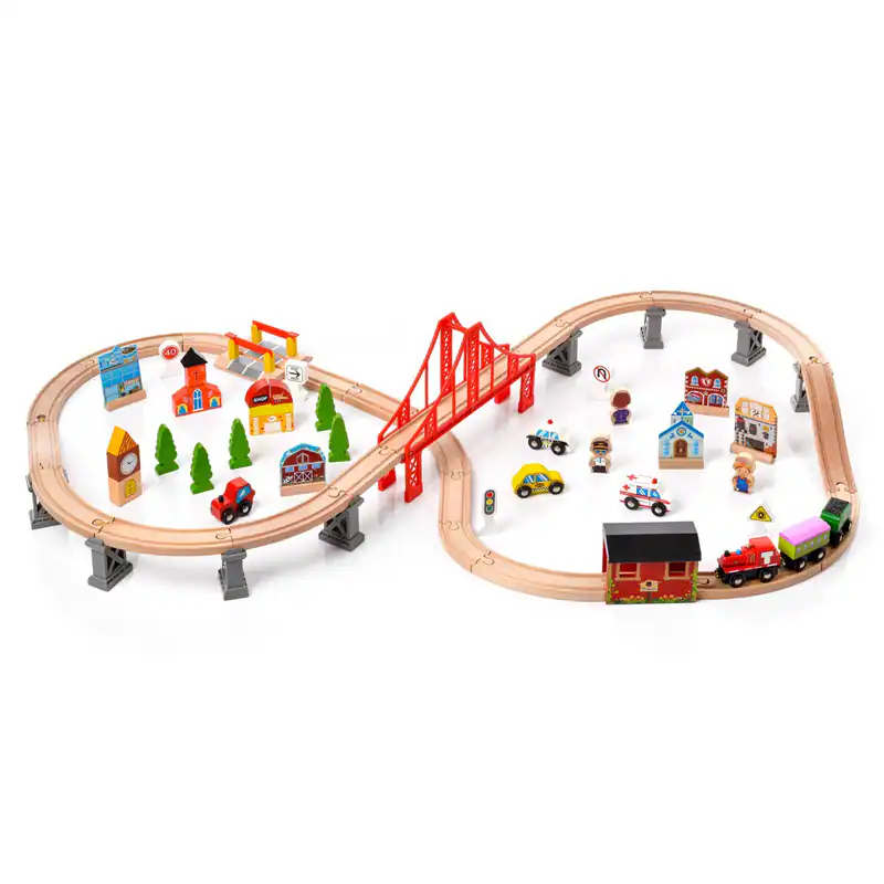 Holzeisenbahn Set Holzspielzeug Eisenbahn Set für Kinder Spielzeug 110x21x67 cm