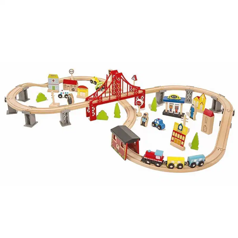 Holzeisenbahn Set Holzspielzeug Eisenbahn Set für Kinder 110x21x67 cm Spielzeug