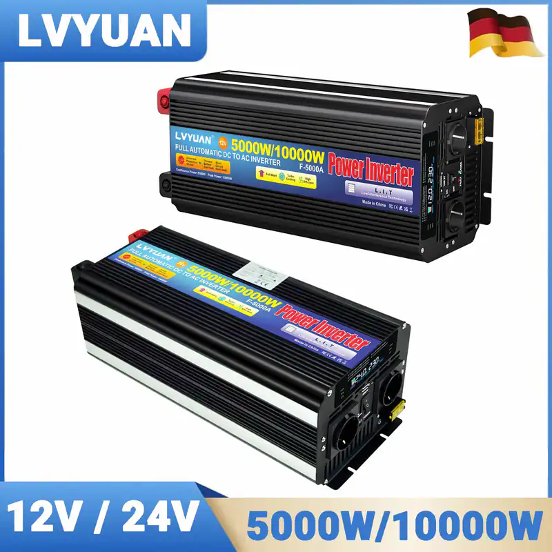 5000W 10000W Spannungswandler 12V 24V zu 230V mit Fernbedienung und 2 x AC, USB