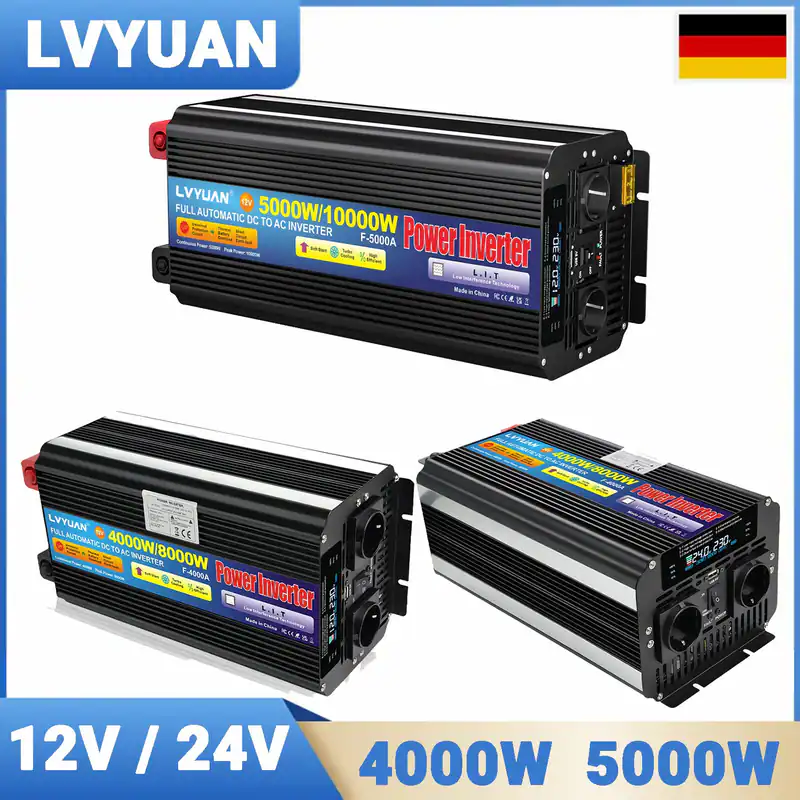 5000/10000W 4000W Spannungswandler 12V 24V auf 230V Wechselrichter Fernsteuerung