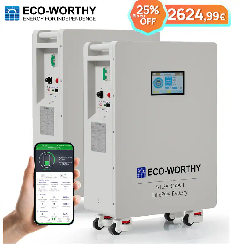 ECO-WORTHY 48V 314AH LiFePO4 32kWh Batteriespeicher Speicher 2x16kWh Akku 2pcs