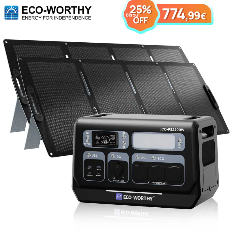 ECO-WORTHY 2048Wh Tragbare Powerstation 2400W & Solarpanel Wohnmobile Variant